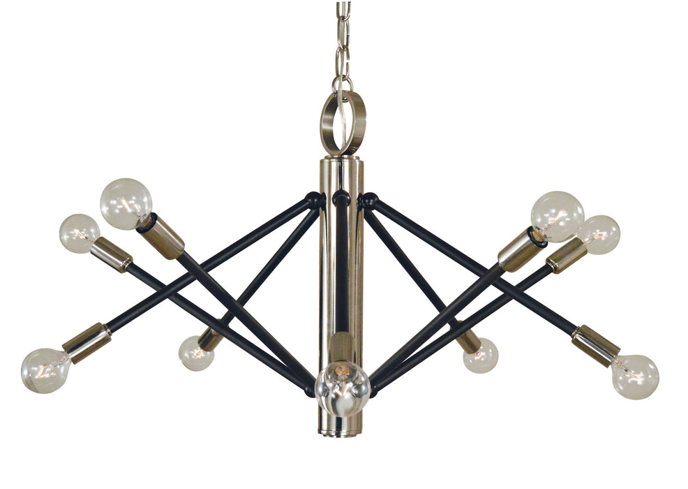Framburg 4687 PN/MBLACK Ten Light Chandelier, Polished Nickel w/Matte Black