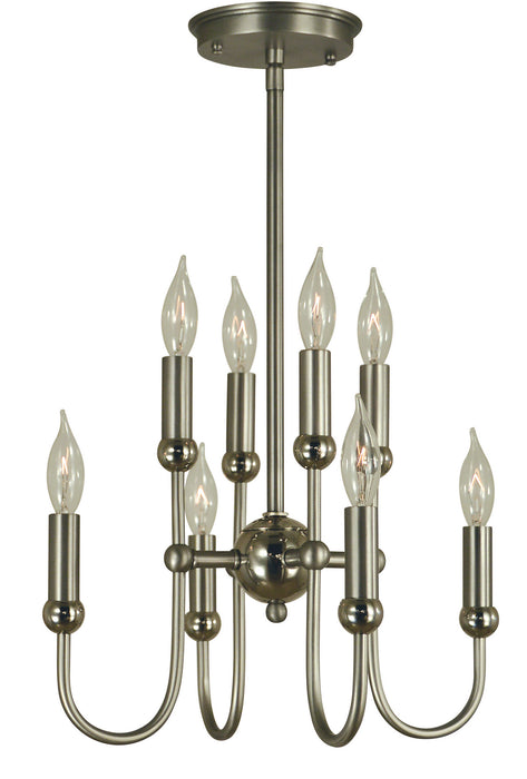 Framburg 4794 SP/PN Eight Light Chandelier, Satin Pewter w/Polished Nickel