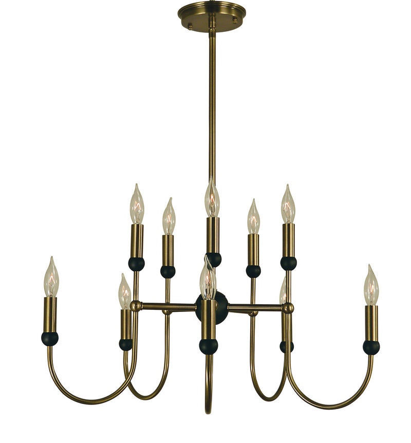 Framburg 4795 AB/MBLACK Ten Light Chandelier, Antique Brass w/Matte Black