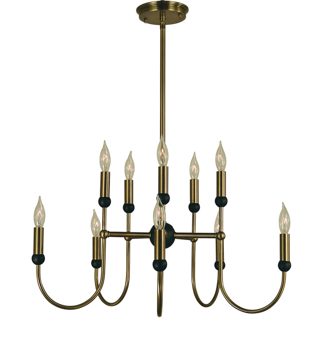 Framburg 4795 AB/MBLACK Ten Light Chandelier, Antique Brass w/Matte Black