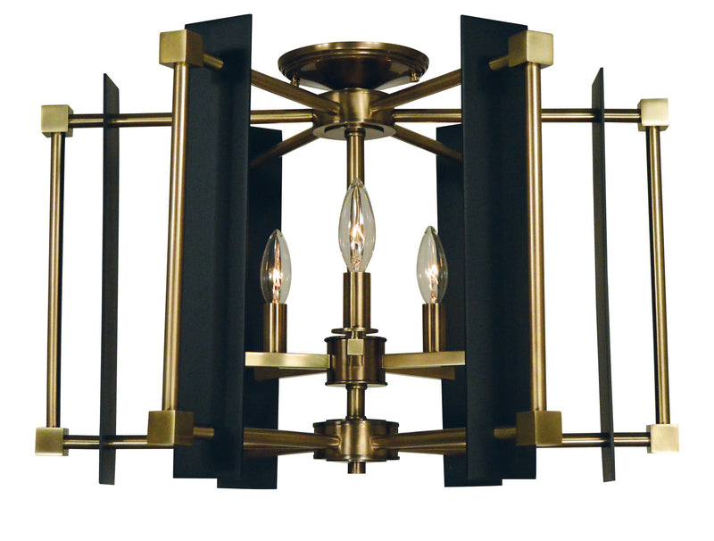 Framburg 4803 AB/MBLACK Five Light Flush / Semi-Flush Mount, Antique Brass w/Matte Black