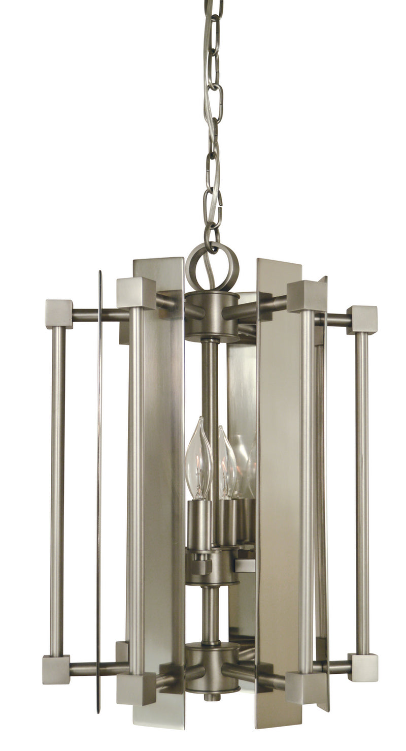 Framburg 4804 SP/PN Four Light Chandelier, Satin Pewter w/Polished Nickel