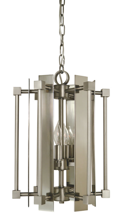 Framburg 4804 SP/PN Four Light Chandelier, Satin Pewter w/Polished Nickel