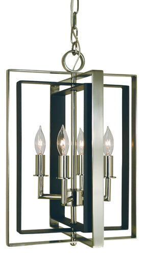 Framburg 4860 PN/MBLACK Four Light Chandelier, Polished Nickel w/Matte Black