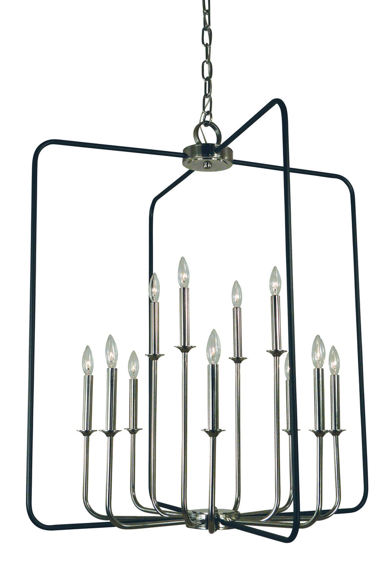 Framburg 4912 PN/MBLACK 12 Light Chandelier, Polished Nickel w/Matte Black