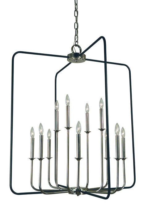 Framburg 4912 PN/MBLACK 12 Light Chandelier, Polished Nickel w/Matte Black