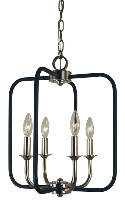 Framburg 4914 PN/MBLACK Four Light Chandelier, Polished Nickel w/Matte Black