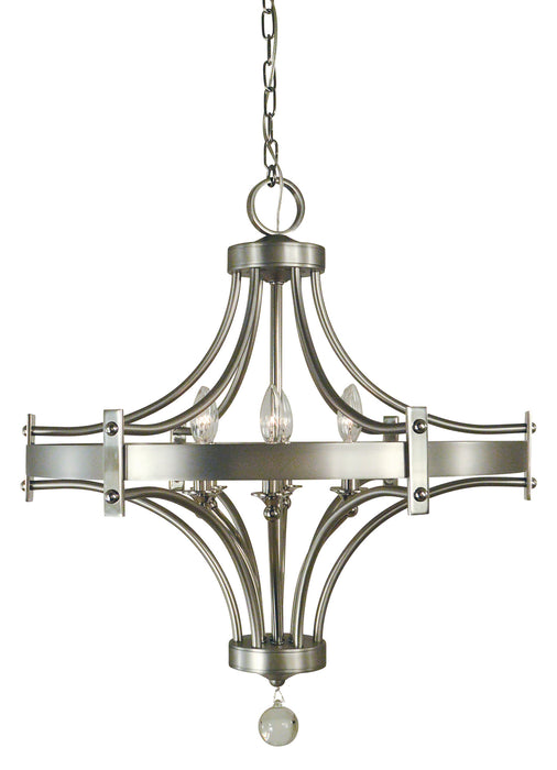 Framburg 4920 SP/PN Six Light Chandelier, Satin Pewter w/Polished Nickel