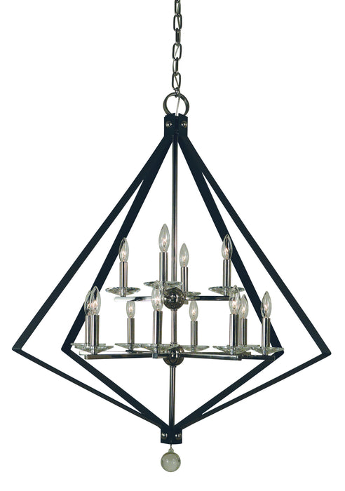 Framburg 4922 PN/MBLACK 12 Light Chandelier, Polished Nickel w/Matte Black