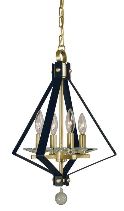 Framburg 4924 SB/MBLACK Four Light Chandelier, Satin Brass w/Matte Black