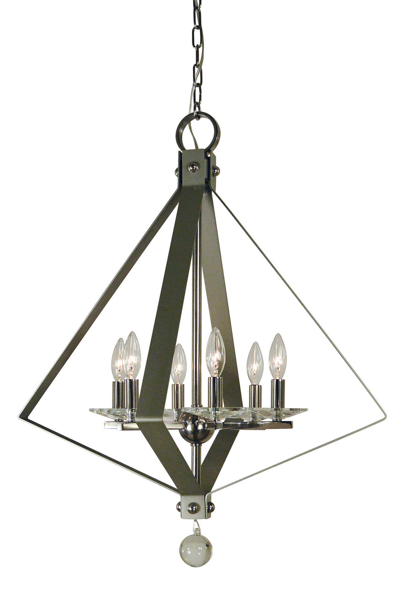 Framburg 4926 PN/SP Six Light Chandelier, Polished Nickel w/Satin Pewter