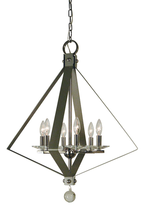 Framburg 4926 PN/SP Six Light Chandelier, Polished Nickel w/Satin Pewter
