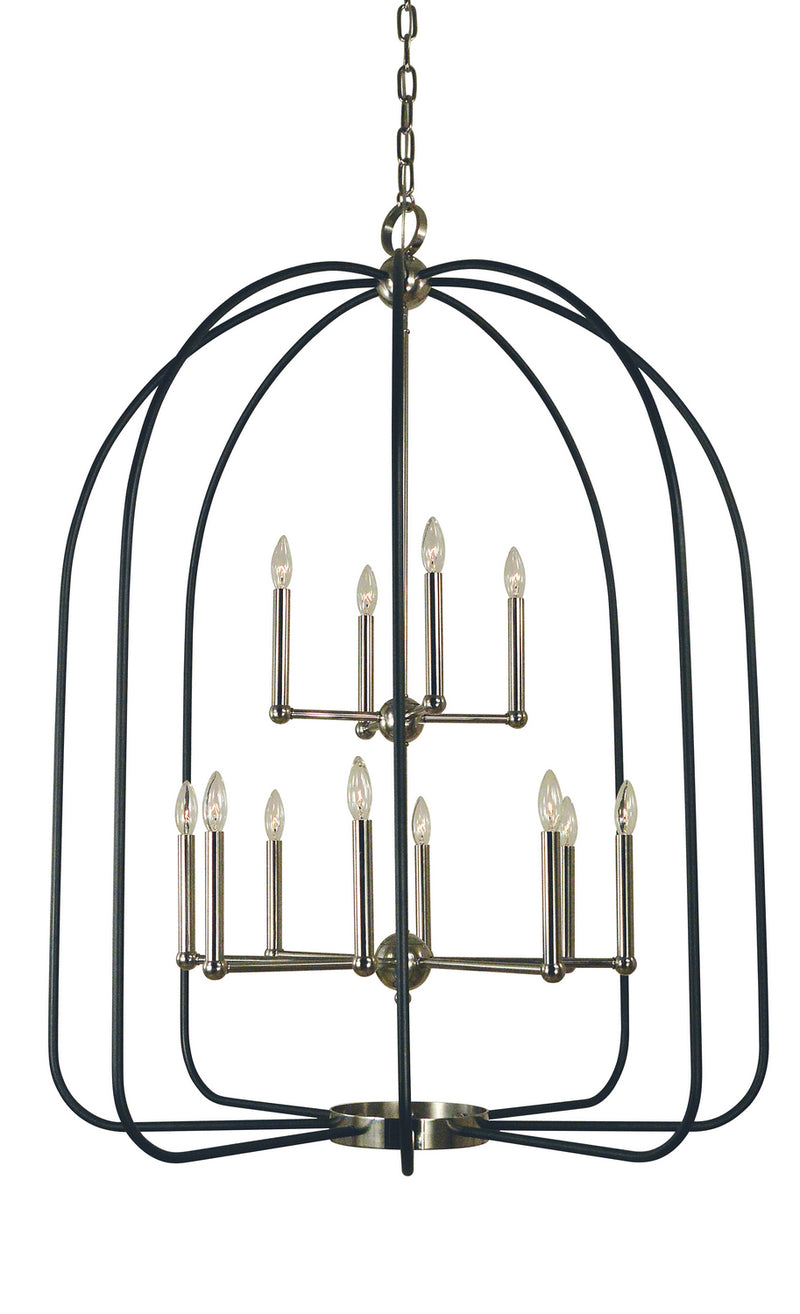 Framburg 4932 PN/MBLACK 12 Light Chandelier, Polished Nickel w/Matte Black