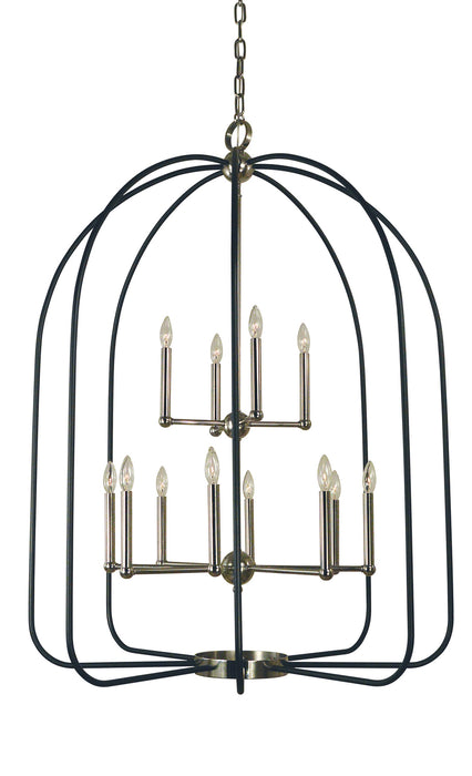 Framburg 4932 PN/MBLACK 12 Light Chandelier, Polished Nickel w/Matte Black