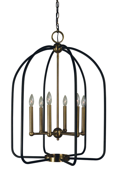 Framburg 4936 AB/MBLACK Six Light Chandelier, Antique Brass w/Matte Black