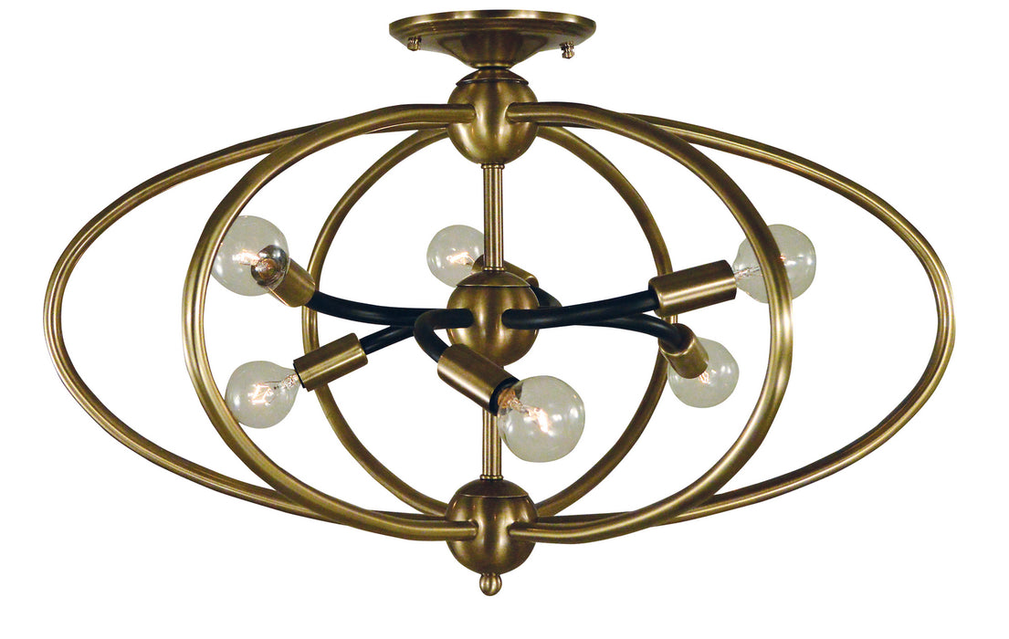 Framburg 4947 AB/MBLACK Six Light Flush /Semi Flush Mount, Antique Brass w/Matte Black