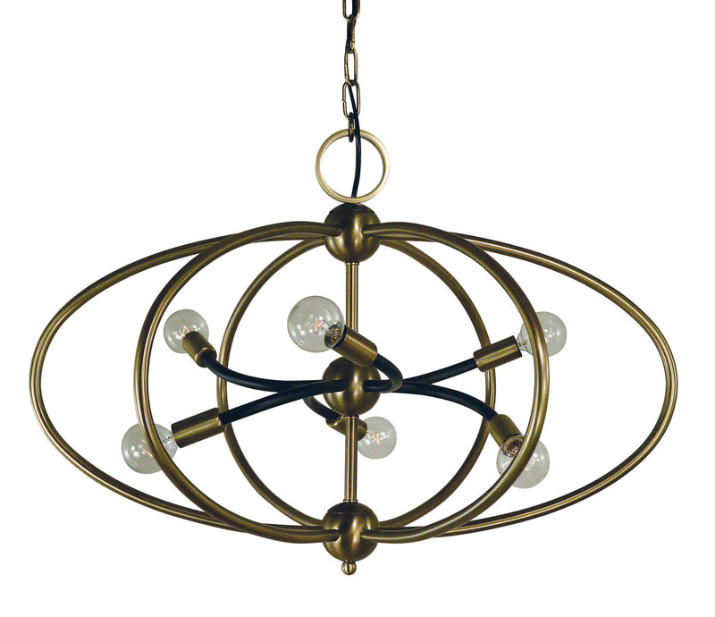 Framburg 4948 AB/MBLACK Six Light Chandelier, Antique Brass w/Matte Black