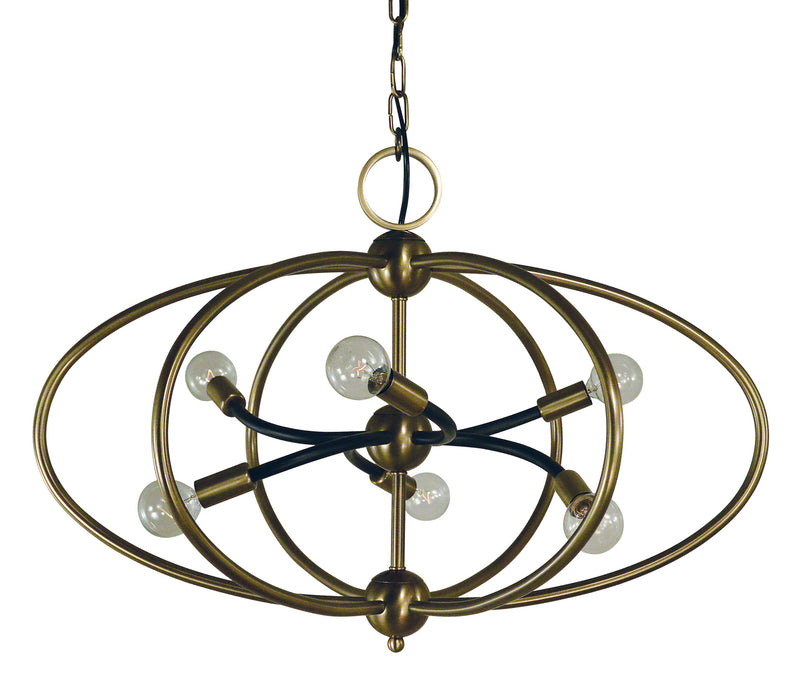 Framburg 4948 AB/MBLACK Six Light Chandelier, Antique Brass w/Matte Black