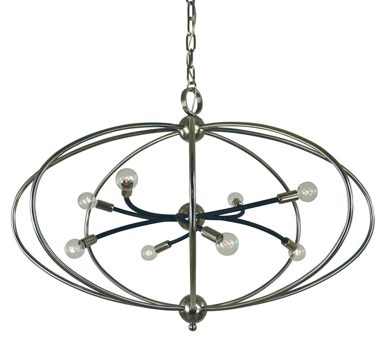Framburg 4949 PN/MBLACK Eight Light Chandelier, Polished Nickel w/Matte Black