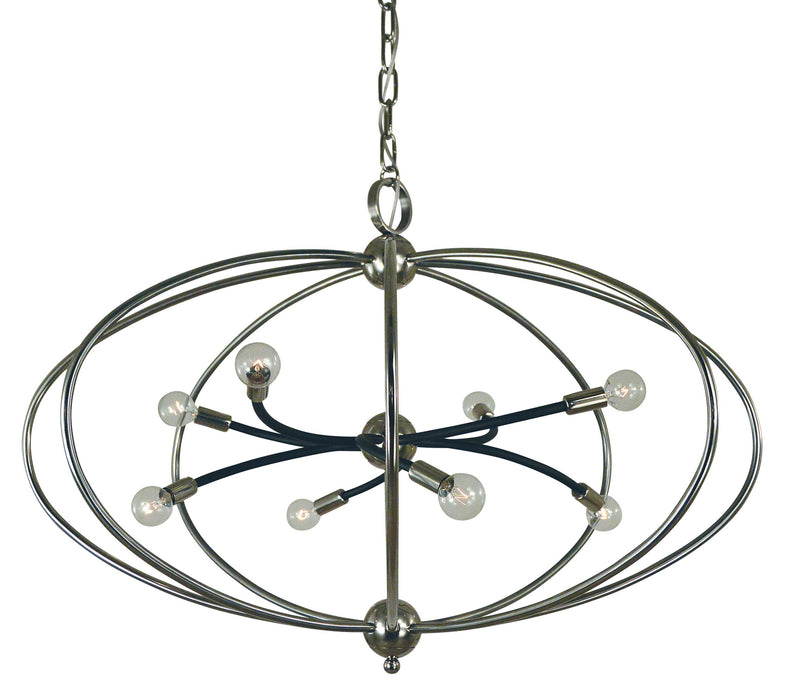 Framburg 4949 PN/MBLACK Eight Light Chandelier, Polished Nickel w/Matte Black