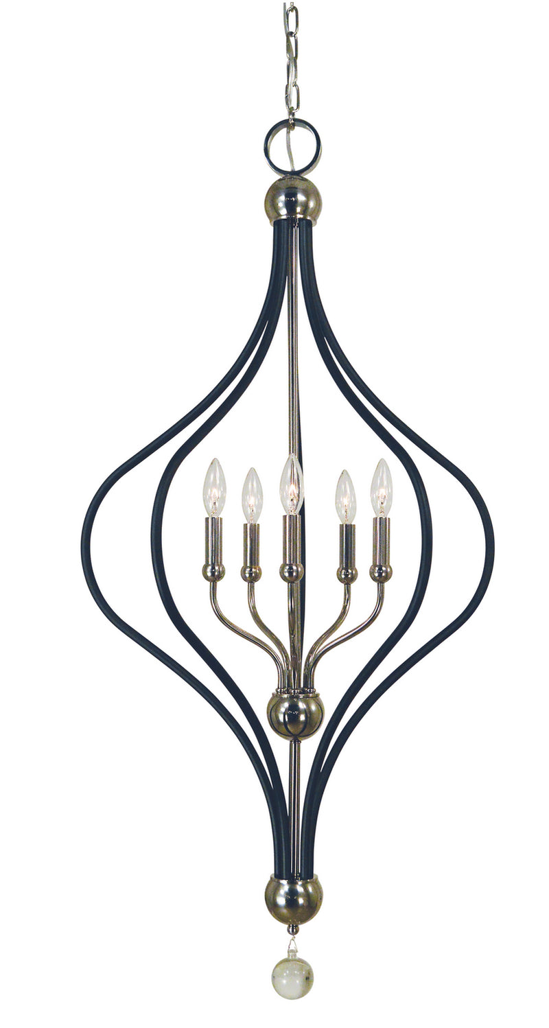 Framburg 4950 PN/MBLACK Five Light Chandelier, Polished Nickel w/Matte Black