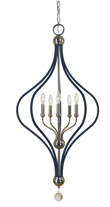 Framburg 4950 PN/MBLACK Five Light Chandelier, Polished Nickel w/Matte Black