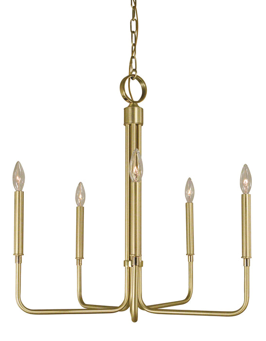 Framburg 4955 SB/PB Five Light Chandelier, Satin Brass w/Polished Brass
