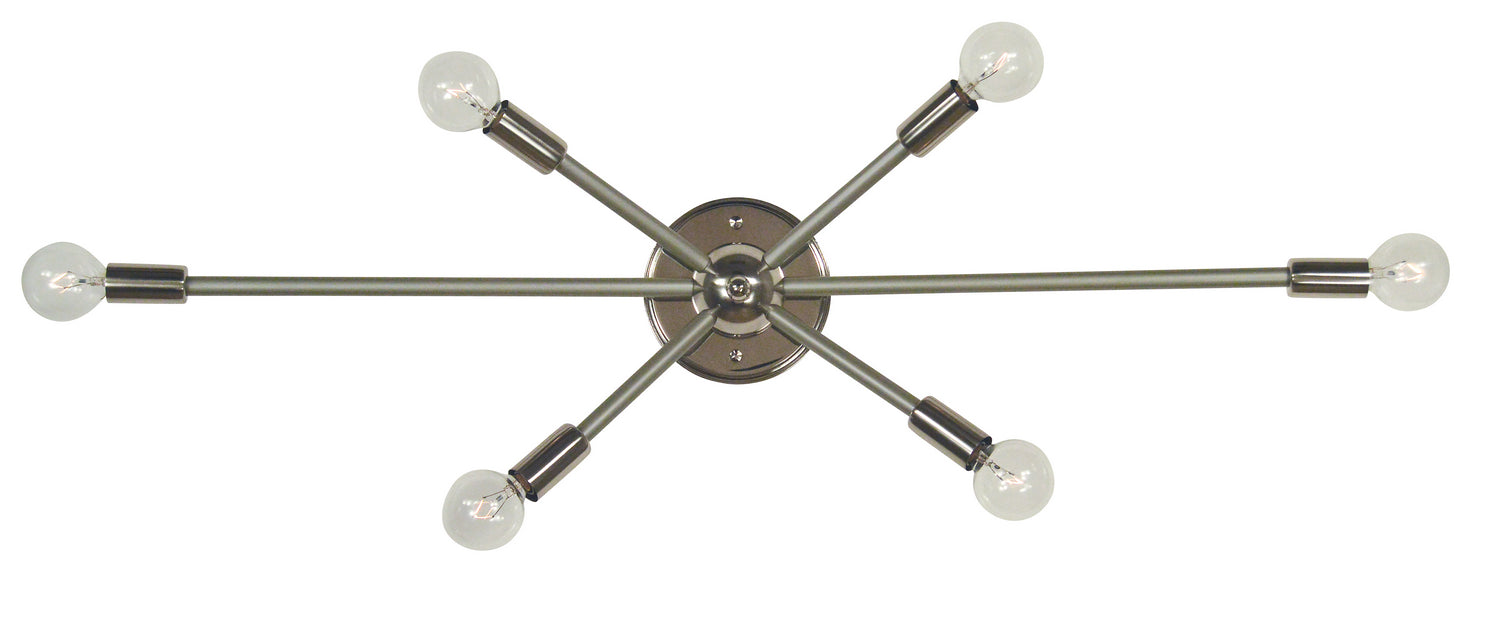 Framburg 5016 PN/SP Six Light Wall Sconce, Polished Nickel w/Satin Pewter