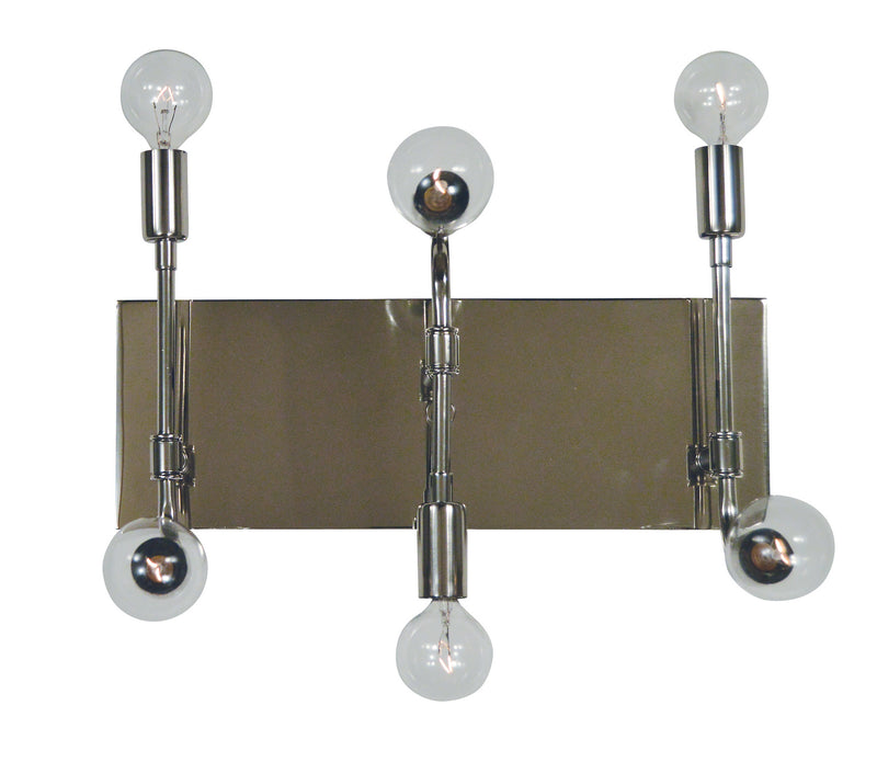 Framburg 5018 PN/MBLACK Six Light Wall Sconce, Polished Nickel w/Matte Black