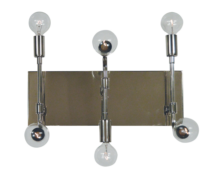 Framburg 5018 PN/MBLACK Six Light Wall Sconce, Polished Nickel w/Matte Black