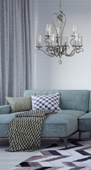 Framburg 5029 BN Nine Light Chandelier, Brushed Nickel