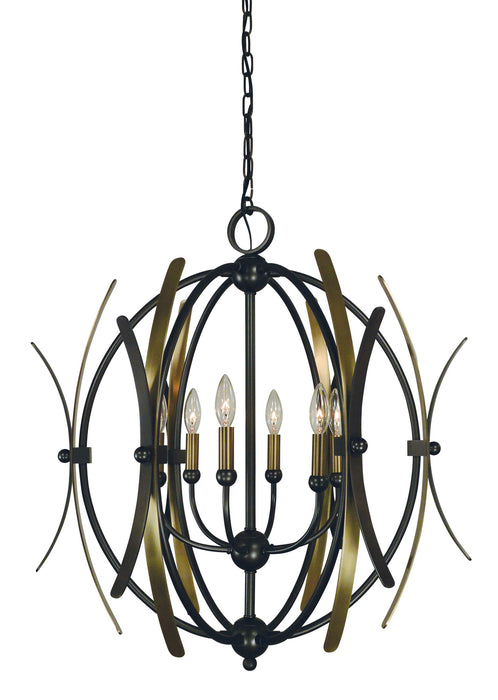 Framburg 5055 MB/AB Six Light Chandelier, Mahogany Bronze w/Antique Brass