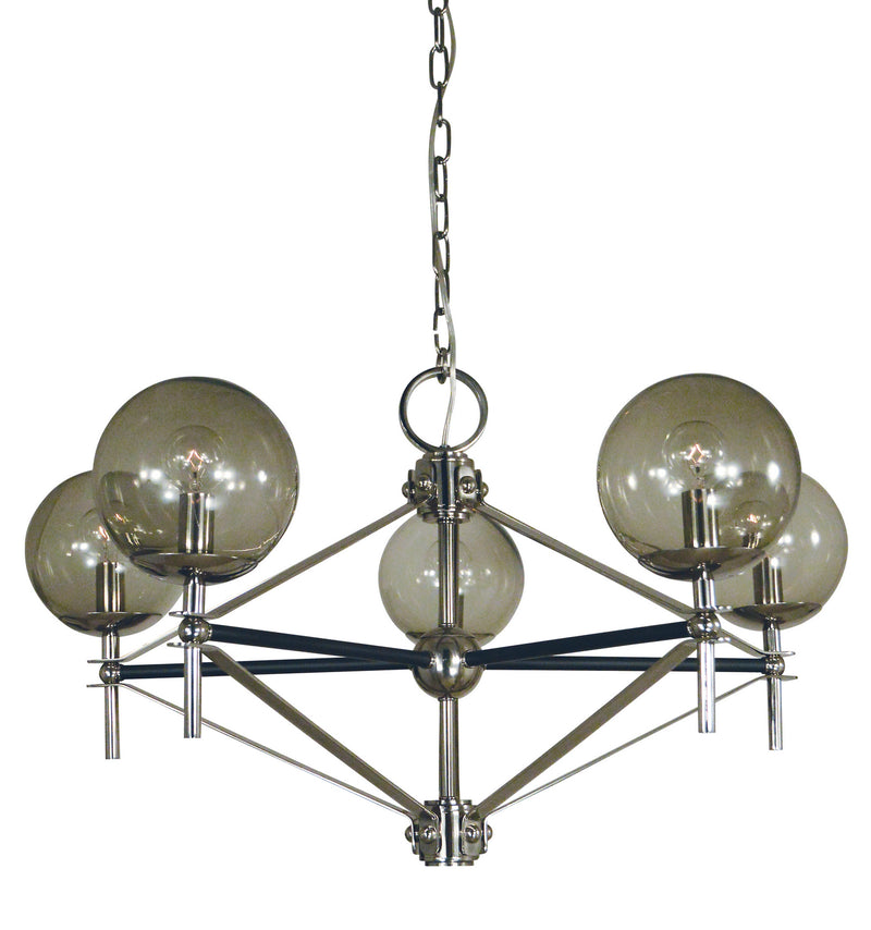 Framburg 5065 PN/MBLACK Five Light Chandelier, Polished Nickel w/Matte Black