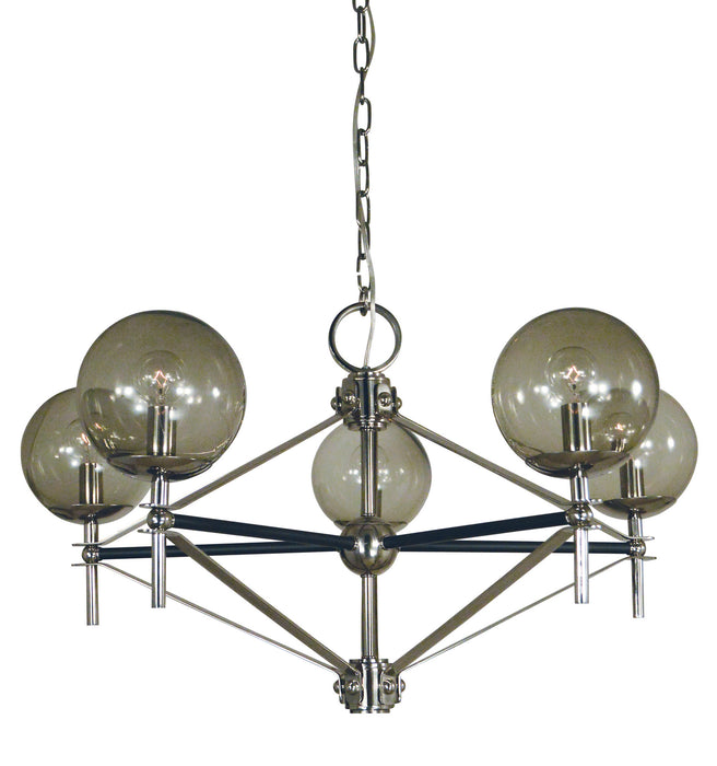 Framburg 5065 PN/MBLACK Five Light Chandelier, Polished Nickel w/Matte Black