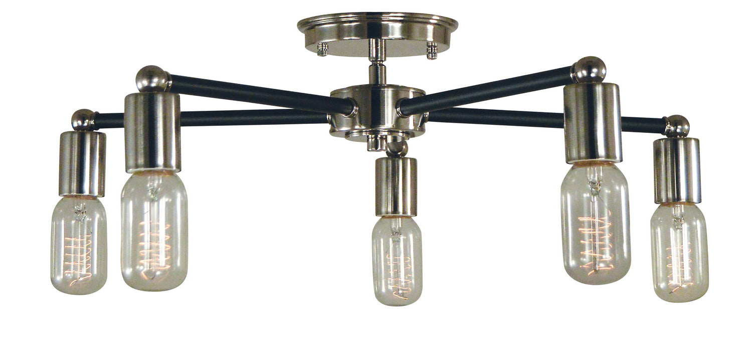 Framburg 5082 PN/MBLACK Five Light Flush / Semi-Flush Mount, Polished Nickel w/Matte Black