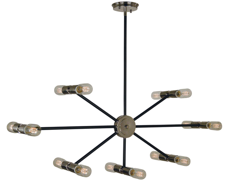 Framburg 5088 PN/MBLACK 14 Light Chandelier, Polished Nickel w/Matte Black