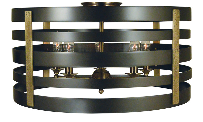 Framburg 5092 MB/AB Five Light Flush / Semi-Flush Mount, Mahogany Bronze w/Antique Brass
