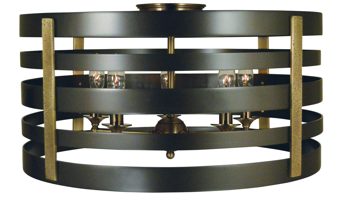 Framburg 5092 MB/AB Five Light Flush / Semi-Flush Mount, Mahogany Bronze w/Antique Brass