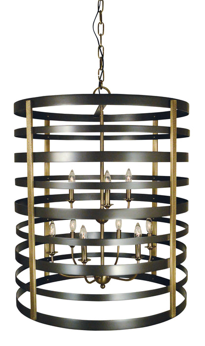 Framburg 5098 MB/AB Nine Light Foyer Chandelier, Mahogany Bronze w/Antique Brass