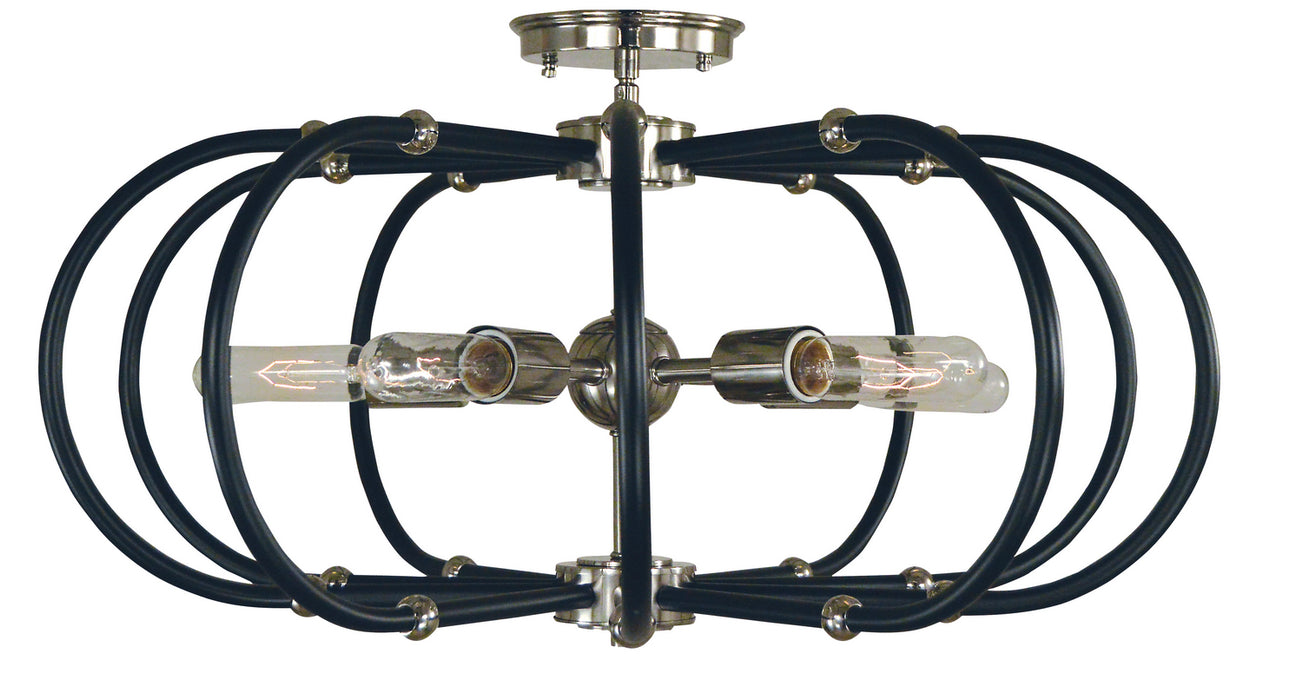 Framburg 5100 PN/MBLACK Five Light Flush / Semi-Flush Mount, Polished Nickel w/Matte Black