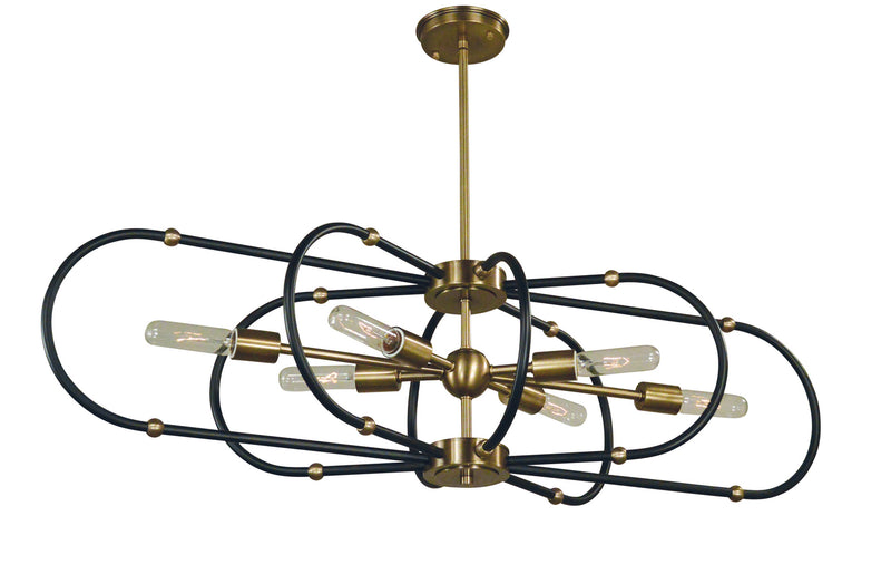 Framburg 5106 AB/MBLACK Six Light Chandelier, Antique Brass w/Matte Black