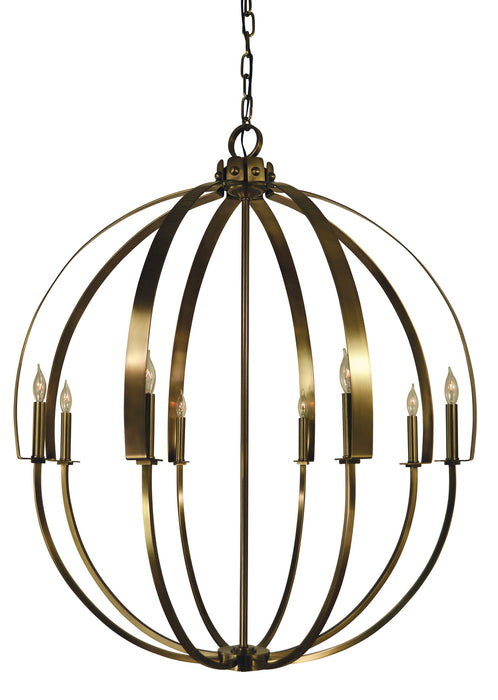Framburg 4728 AB Eight Light Foyer Chandelier, Antique Brass
