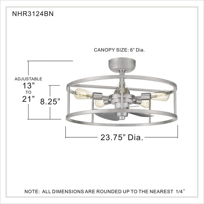 Quoizel NHR3124BN Five Light Fandelier, Brushed Nickel