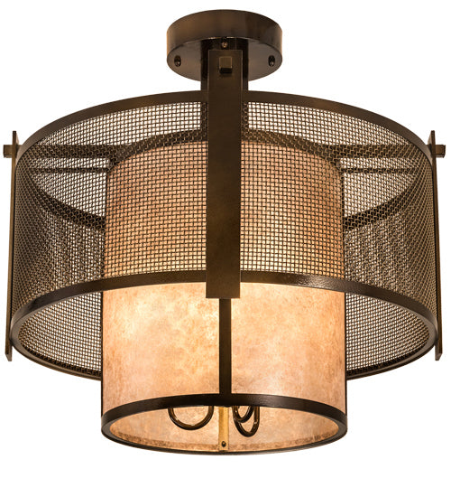 Meyda Tiffany 196559 Three Light Semi-Flushmount, Antique Hammered Gold