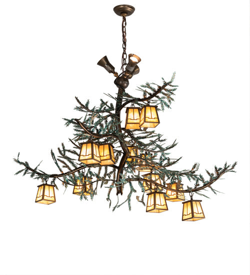 Meyda Tiffany 218222 15 Light Chandelier, Antique Copper And Green Pine Needles