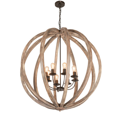 Meyda Tiffany 218452 Eight Light Pendant, Bronze And Oak Barrel Stave