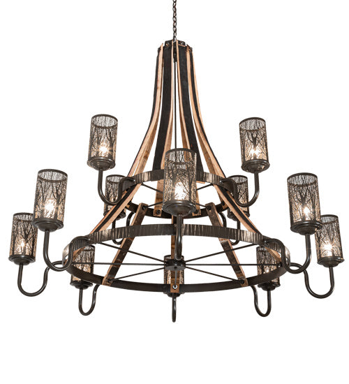 Meyda Tiffany 219854 12 Light Chandelier, Timeless Bronze And Charred Wood