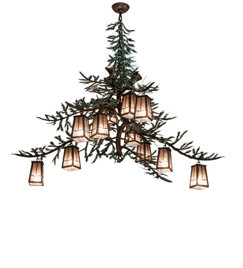 Meyda Tiffany 220711 15 Light Chandelier, Cafe Noir With Green Branches And Timeless Bronze Shade