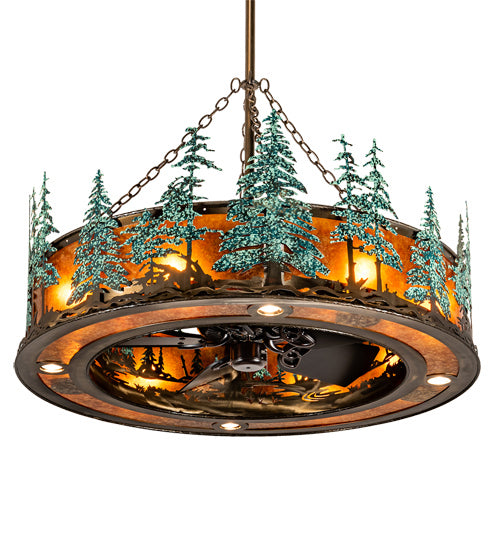 Meyda Tiffany 222081 12 Light Chandel-Air, Antique Copper With Green Trees