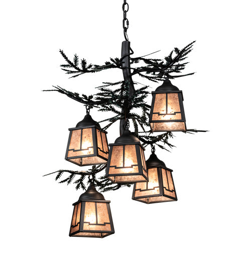Meyda Tiffany 225365 Five Light Chandelier, Gun Metal W/Green Branches
